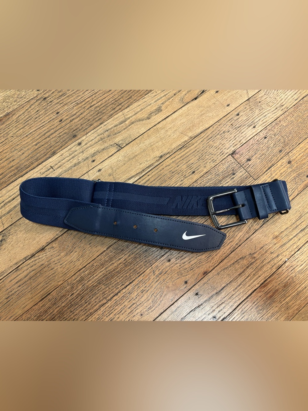 Nike Men's Navy Blue Belt with White Swoosh